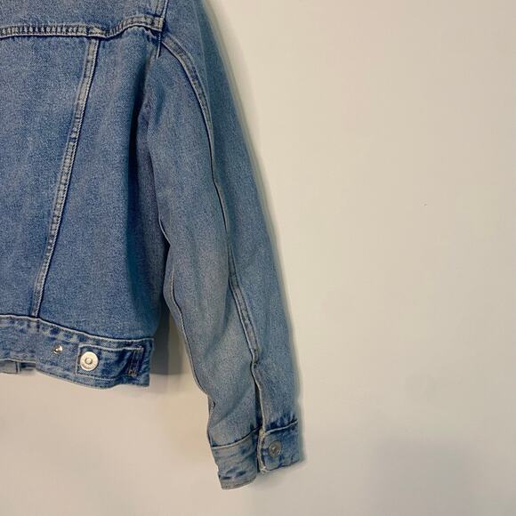 Zara Womens Blue Denim Lined Sherpa Jean Jacket Small Cropped Country Western - Picture 11 of 16